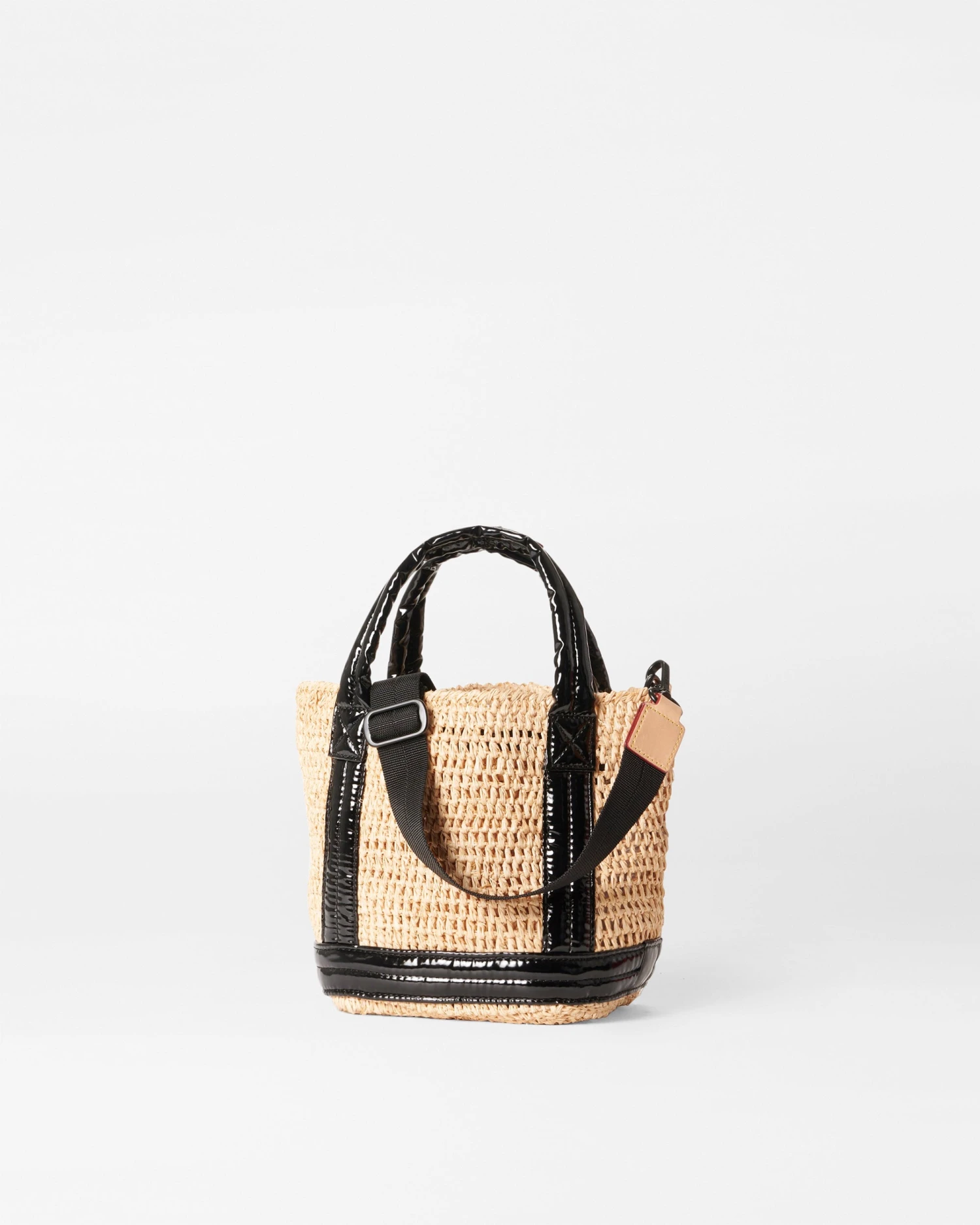 Raffia/Black Lacquer Mini Raffia Tote - Image 3