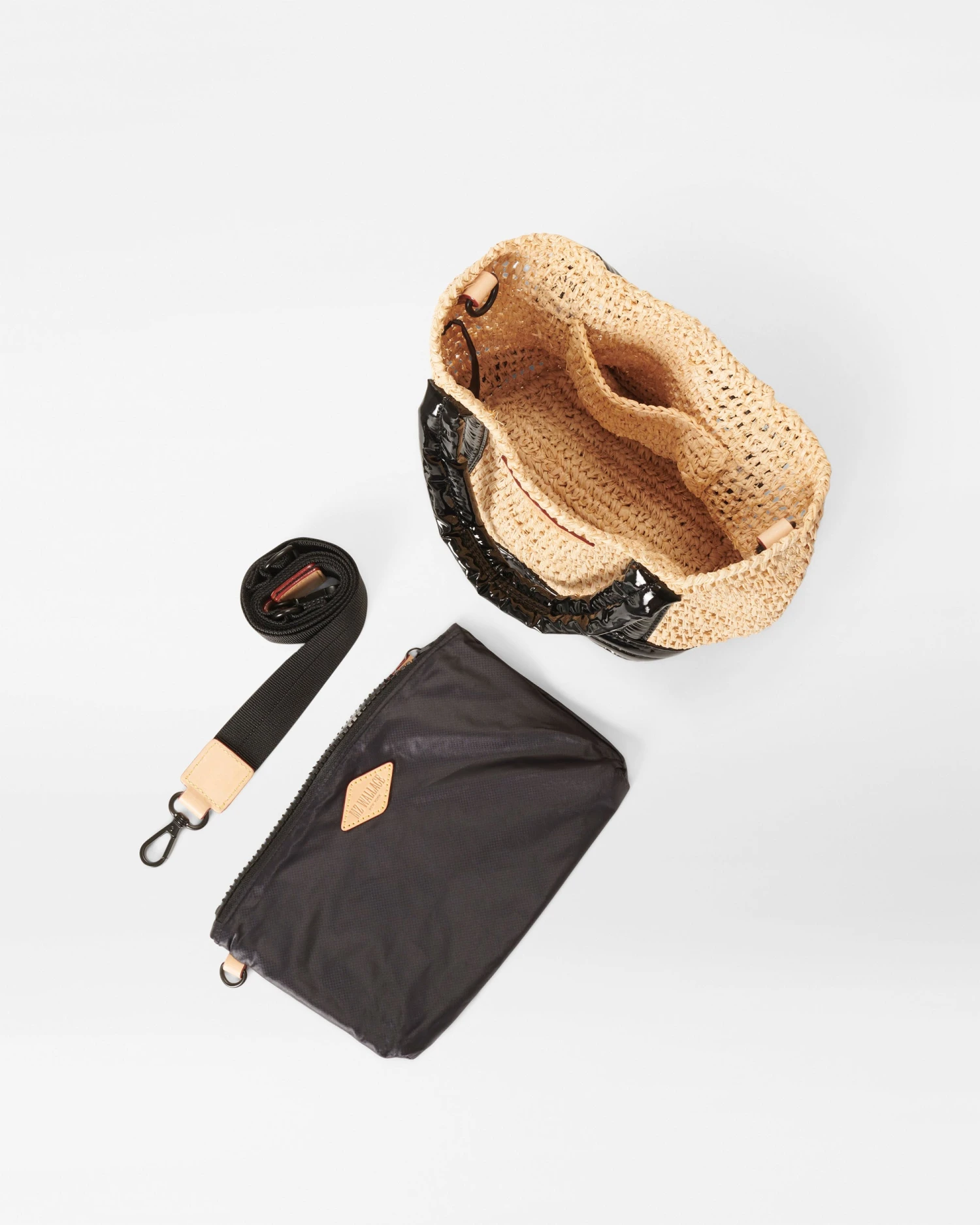 Raffia/Black Lacquer Mini Raffia Tote - Image 4