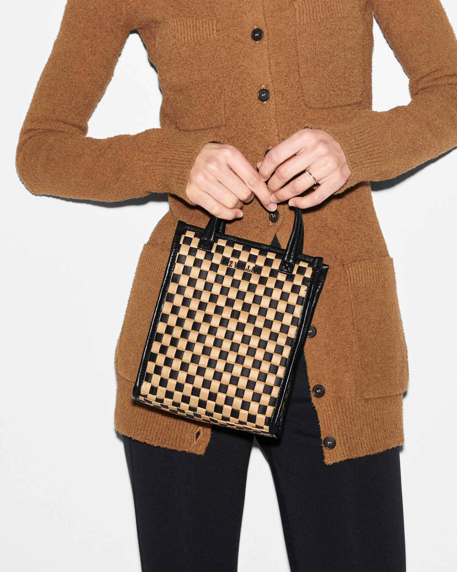 Camel & Black Micro Woven Box Tote - Image 2