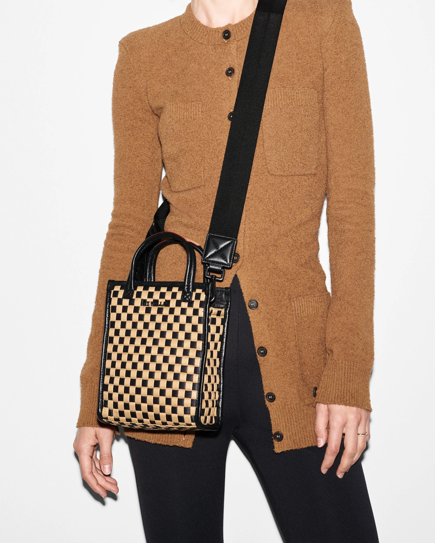 Camel & Black Micro Woven Box Tote - Image 5